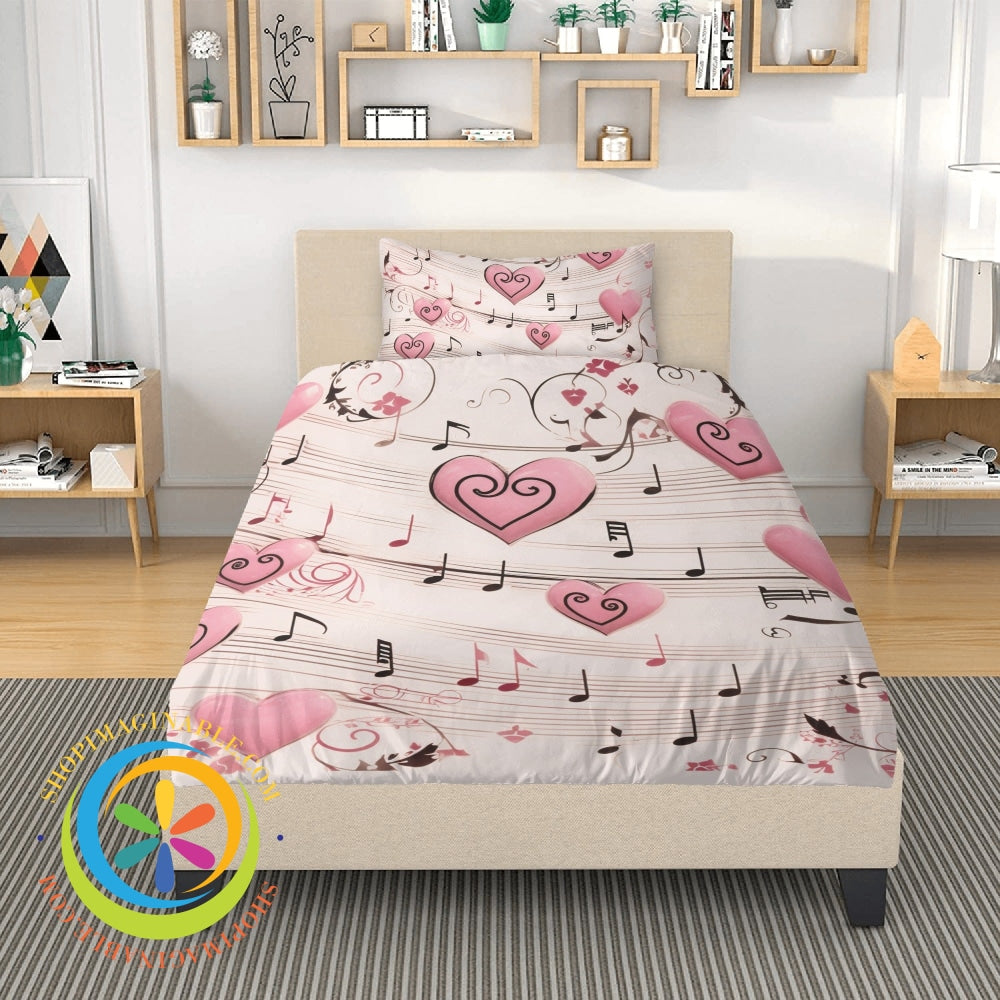 Heart Melody Floral Bedding Set 3 Pc Bedding