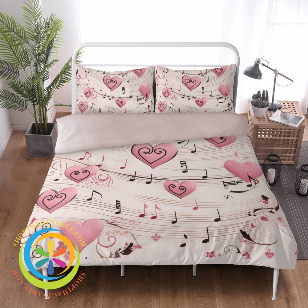 Heart Melody Floral Bedding Set Beige / Us Twin 3 Pc Bedding