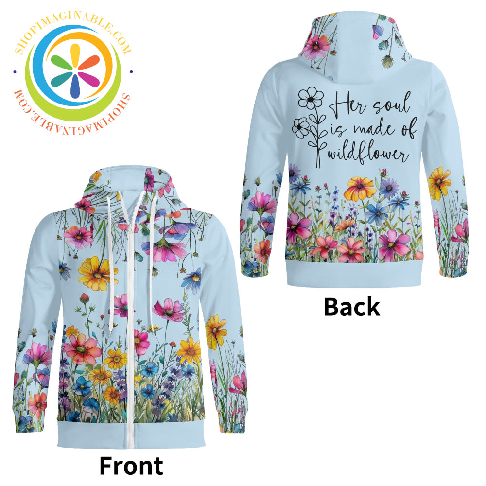 Her Soul Is Made Of Wildflower Full Zip Turtleneck Hoodie Streetwear Athletic