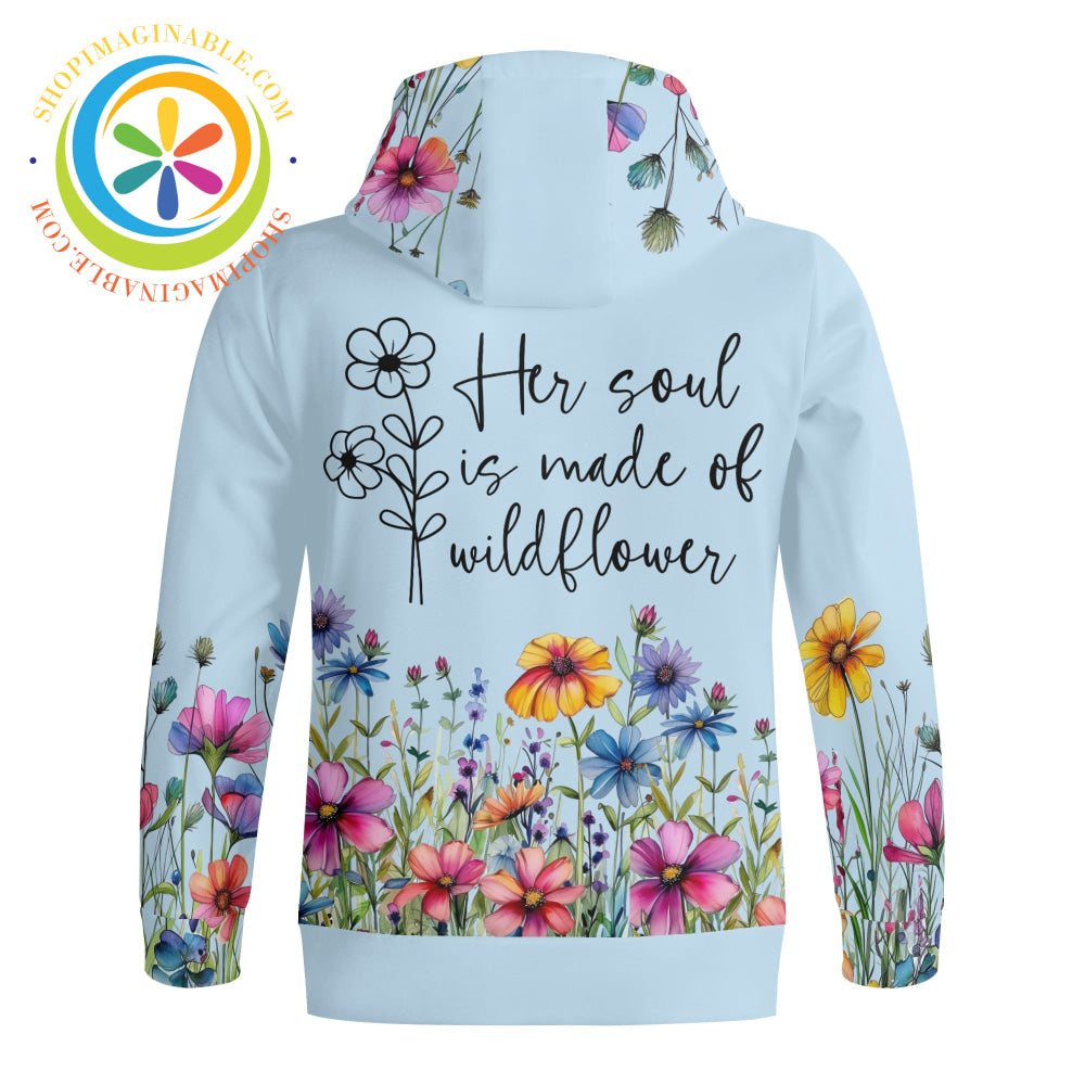 Her Soul Is Made Of Wildflower Full Zip Turtleneck Hoodie Streetwear Athletic