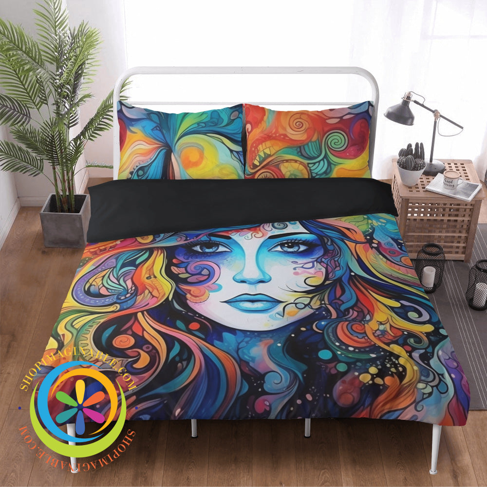 Hippy Psychedelic Bedding Set Black / Us Twin