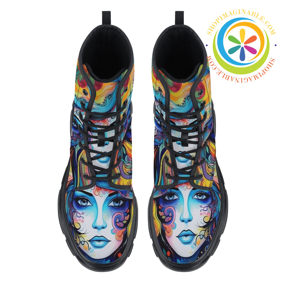 Hippy Psychedelic Chunky Boots