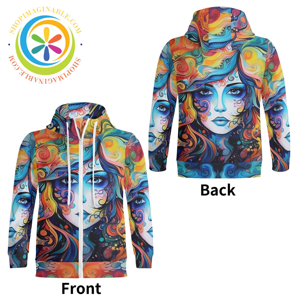 Hippy Psychedelic Full Zip Turtleneck Hoodie Streetwear