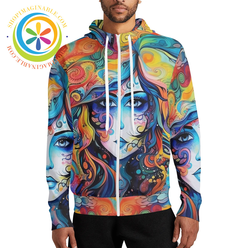 Hippy Psychedelic Full Zip Turtleneck Hoodie Streetwear