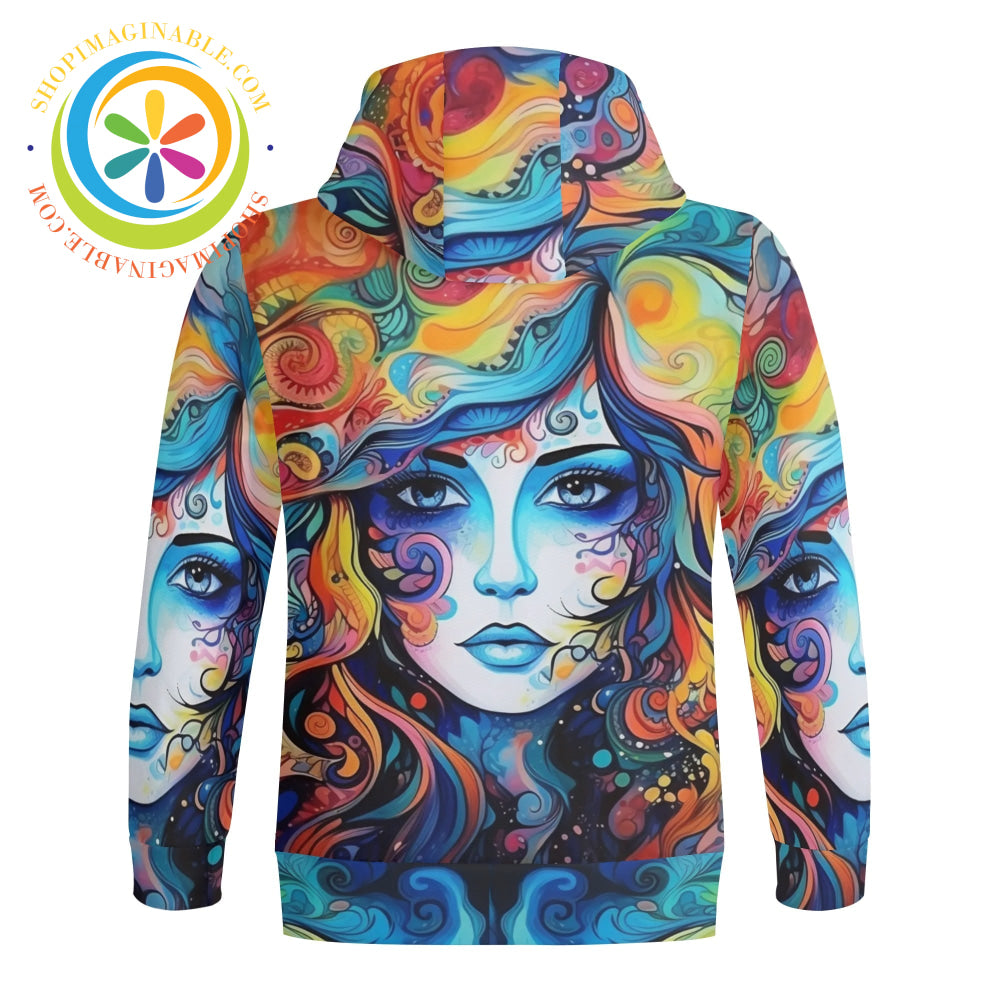 Hippy Psychedelic Full Zip Turtleneck Hoodie Streetwear