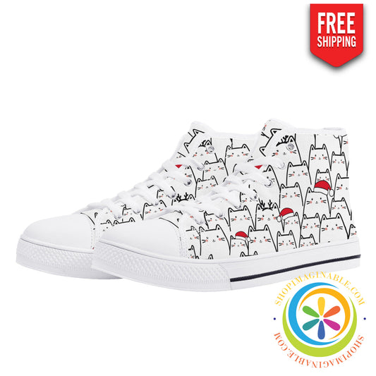 Holiday Cats Ladies High Top Canvas Shoes Us12 (Eu44)