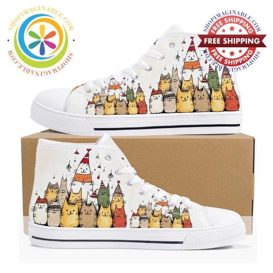 Holiday Cats Ladies High Top Canvas Shoes Us12 (Eu44)