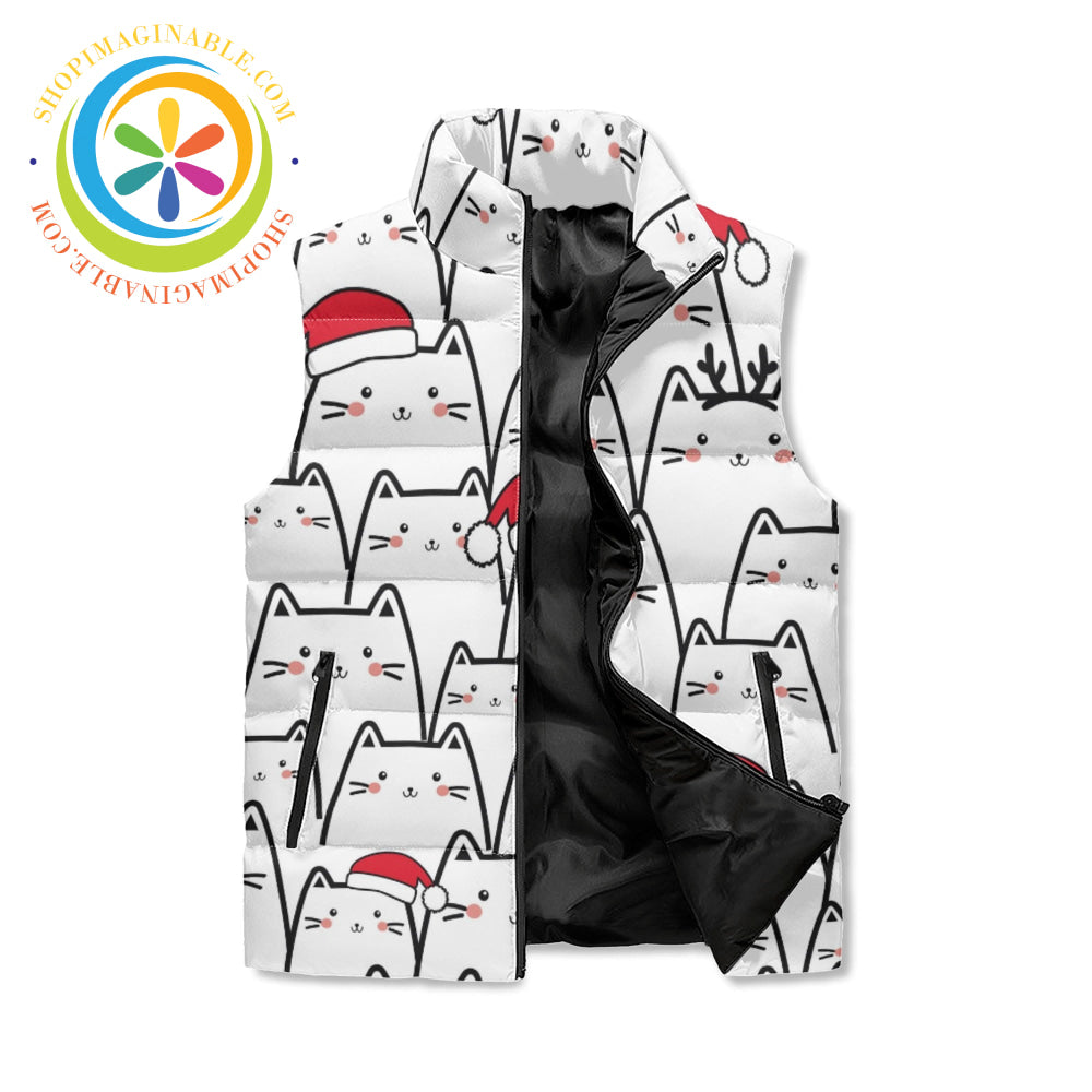 Holiday Cats Unisex Zip Up Puffer Vest