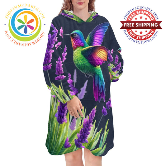 Hummingbirds Blanket Hoodie white / ONESIZE