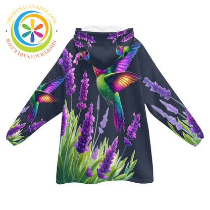 Hummingbirds Blanket Hoodie white / ONESIZE