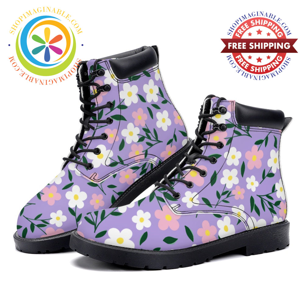 Lavender Daisy Floral - Leather Martin Boots white / 36