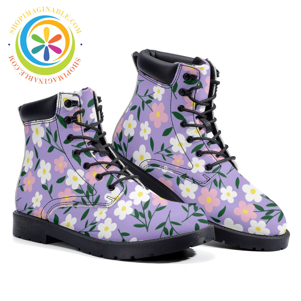 Lavender Daisy Floral - Leather Martin Boots