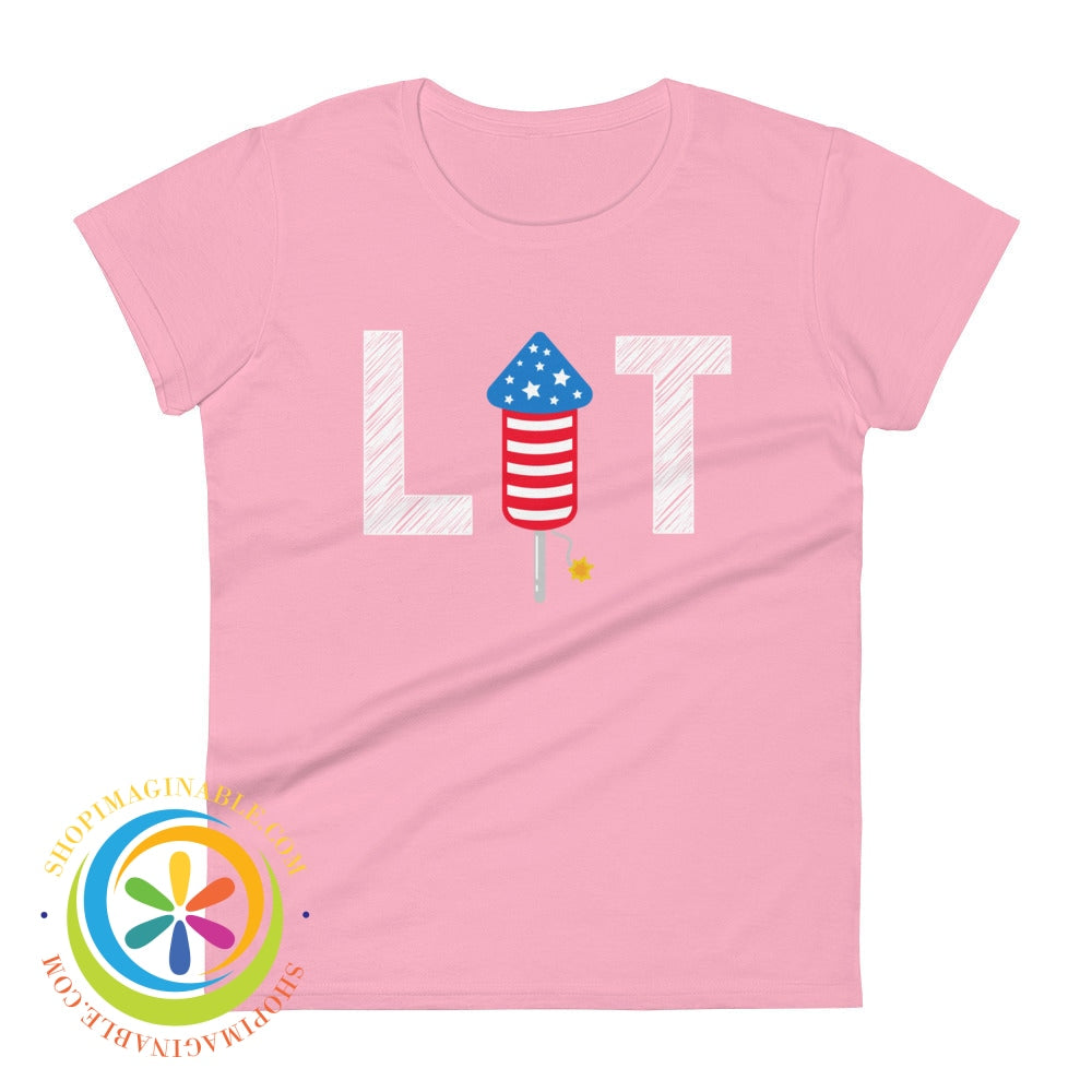 Lit Fireworks Fire Cracker July 4Th Usa Ladies T-Shirt Charity Pink / S T-Shirt