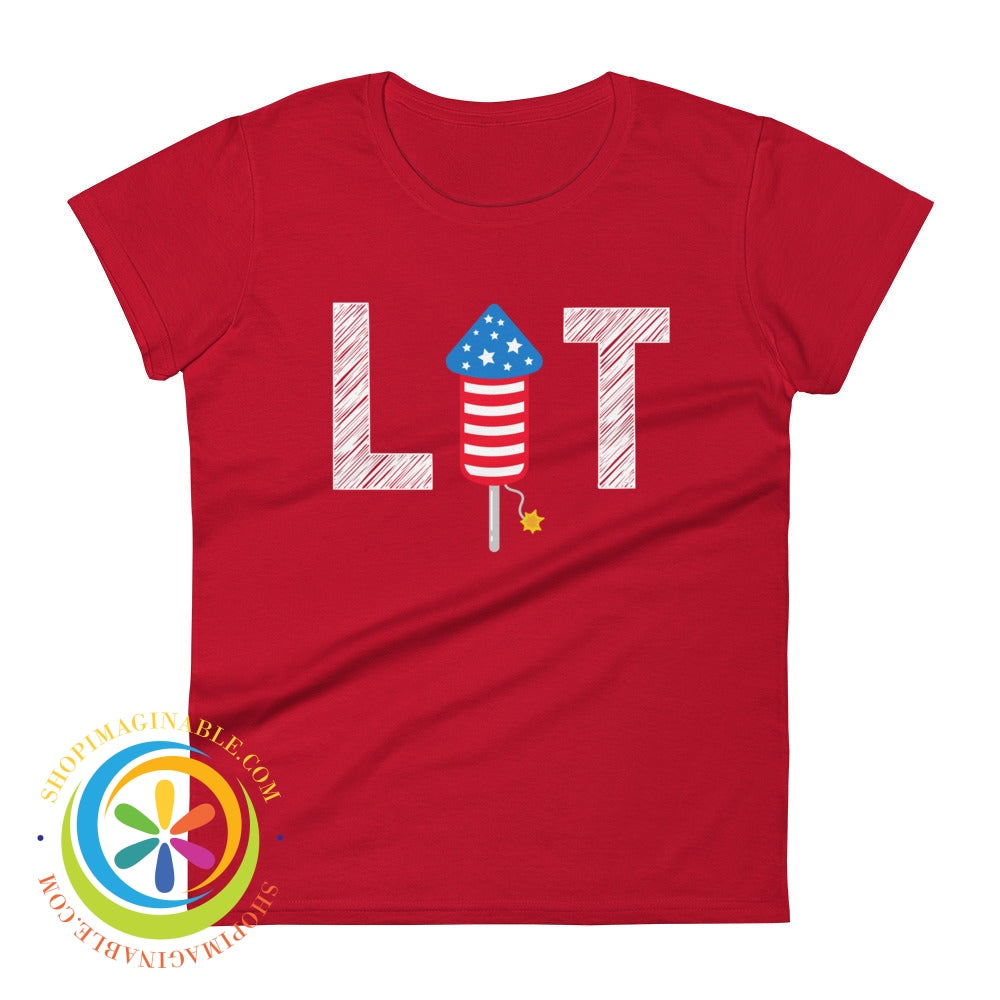 Lit Fireworks Fire Cracker July 4Th Usa Ladies T-Shirt True Red / S T-Shirt