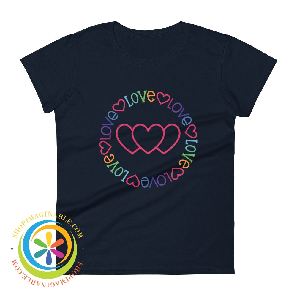 Love Hearts Cute Ladies T-Shirt Navy / S T-Shirt