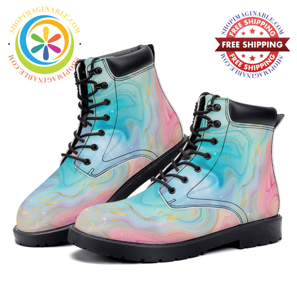 Marbled Pastel - Leather Martin Boots white / 36