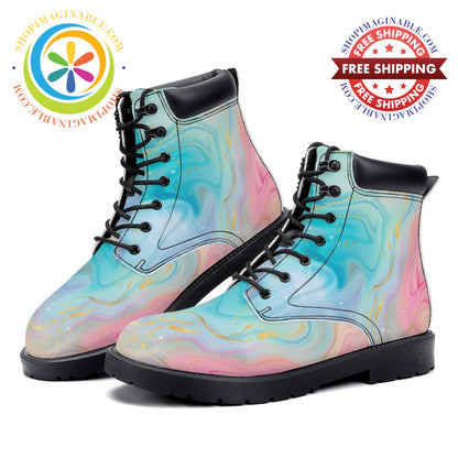 Marbled Pastel - Leather Martin Boots white / 36