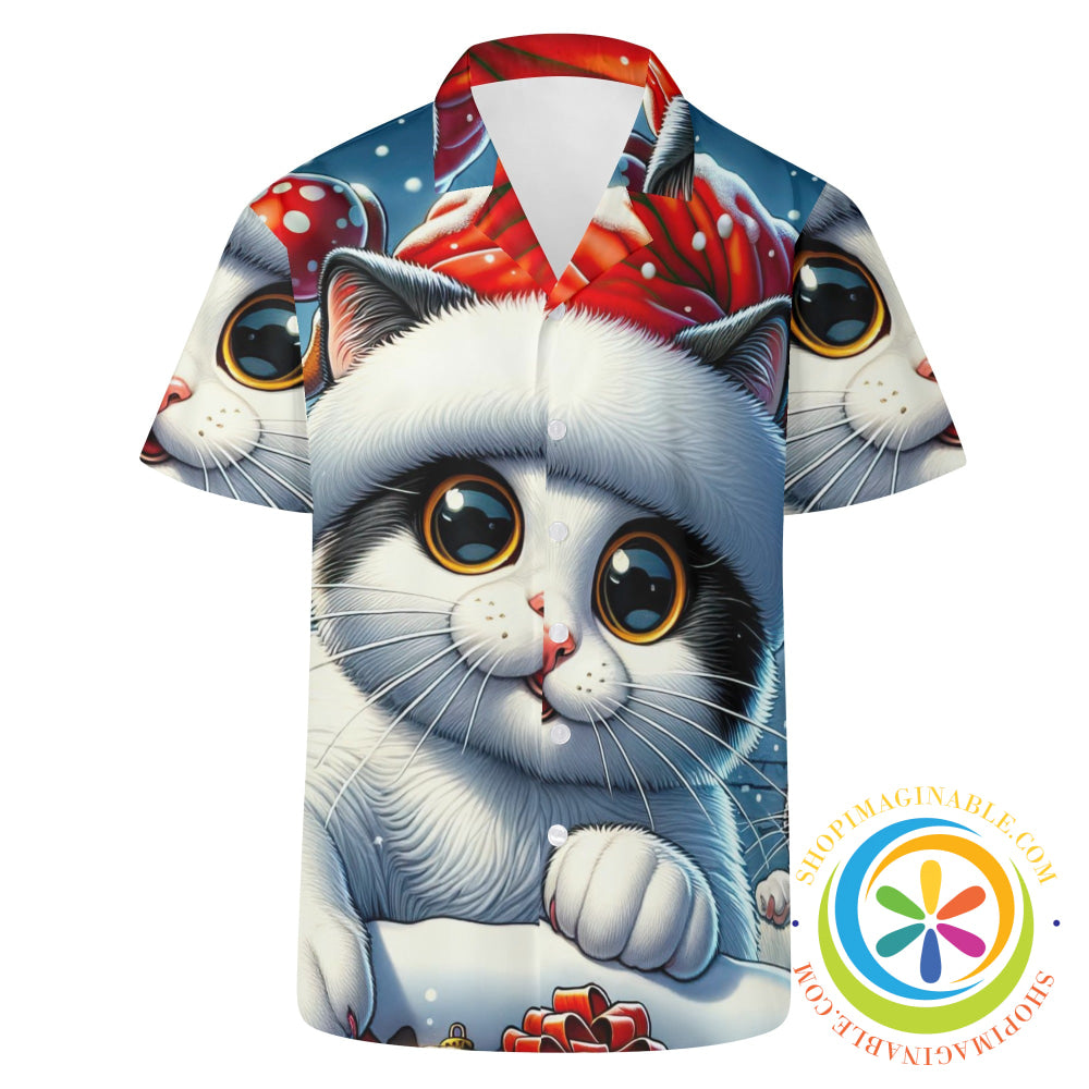 Meow-Town Funny Cat Holiday Hawaiian Casual Shirt Hawaiian