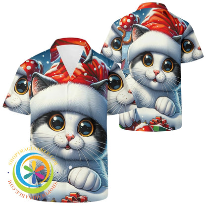 Meow-Town Funny Cat Holiday Hawaiian Casual Shirt 2Xs Hawaiian