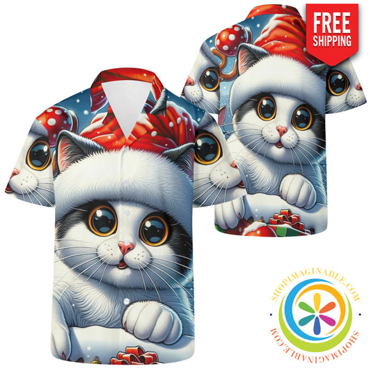 Meow-Town Funny Cat Holiday Hawaiian Casual Shirt 2Xs Hawaiian