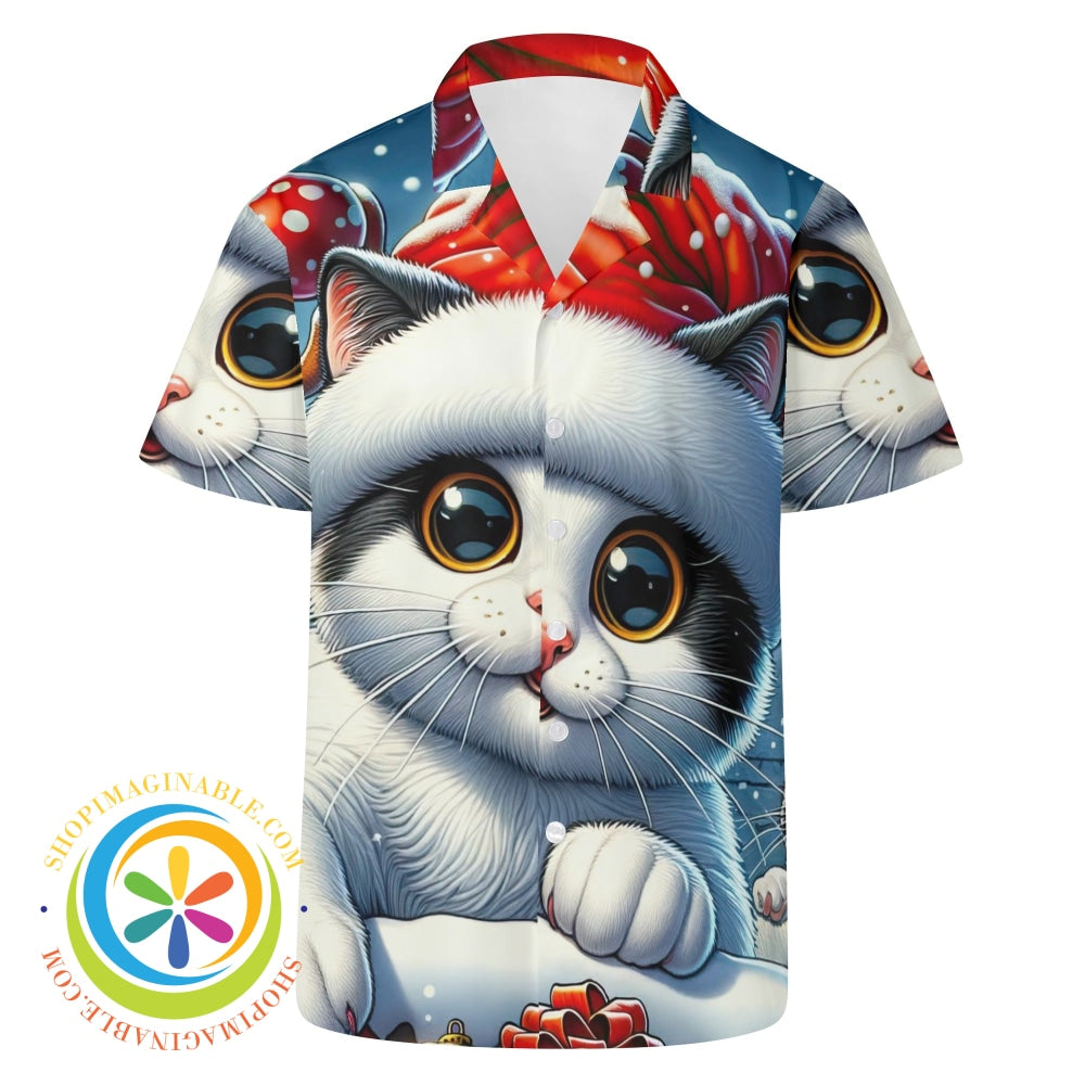 Meow-Town Funny Cat Holiday Hawaiian Casual Shirt Hawaiian