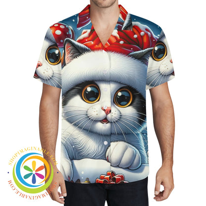 Meow-Town Funny Cat Holiday Hawaiian Casual Shirt Hawaiian