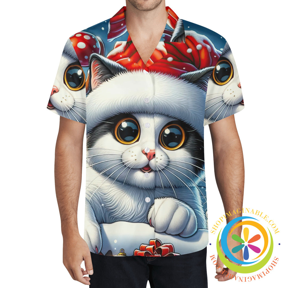 Meow-Town Funny Cat Holiday Hawaiian Casual Shirt Hawaiian