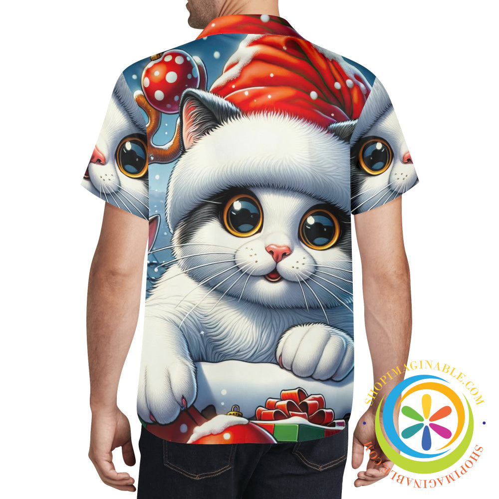 Meow-Town Funny Cat Holiday Hawaiian Casual Shirt Hawaiian