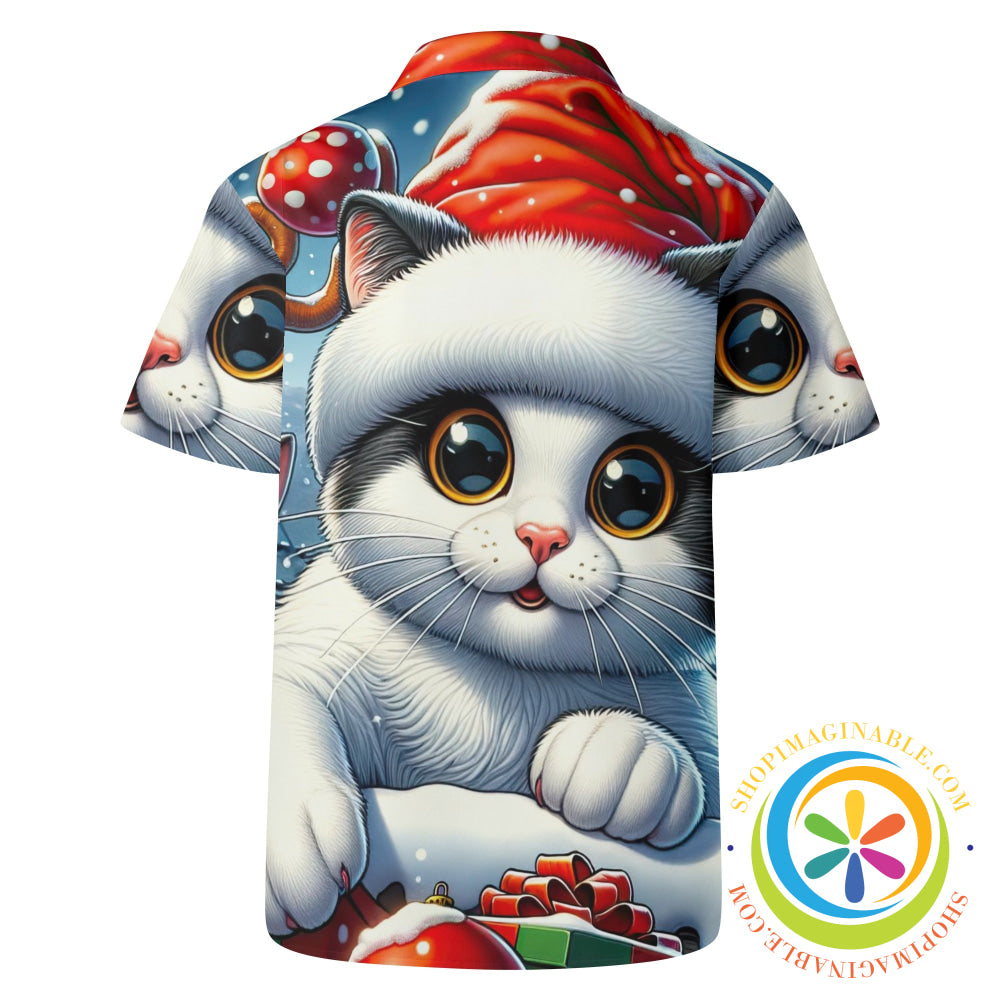 Meow-Town Funny Cat Holiday Hawaiian Casual Shirt Hawaiian