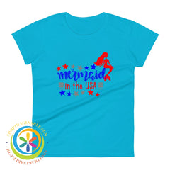 Mermaid In The Usa Ladies T-Shirt Caribbean Blue / S T-Shirt
