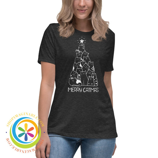 Merry Catmas Ladies T-Shirt - Holiday Cheer Dark Grey Heather / S