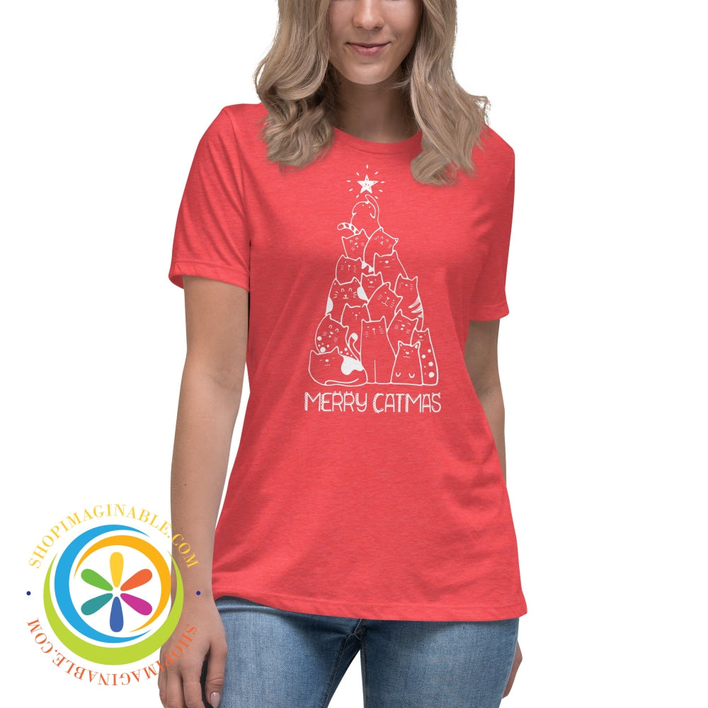Merry Catmas Ladies T-Shirt - Holiday Cheer Heather Red / S