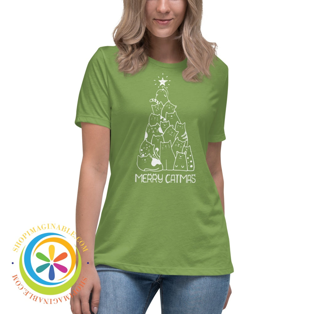 Merry Catmas Ladies T-Shirt - Holiday Cheer Leaf / S