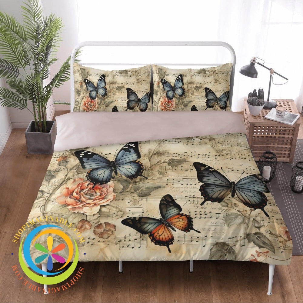 Musical Butterfly Bedding Set Beige / Us Twin