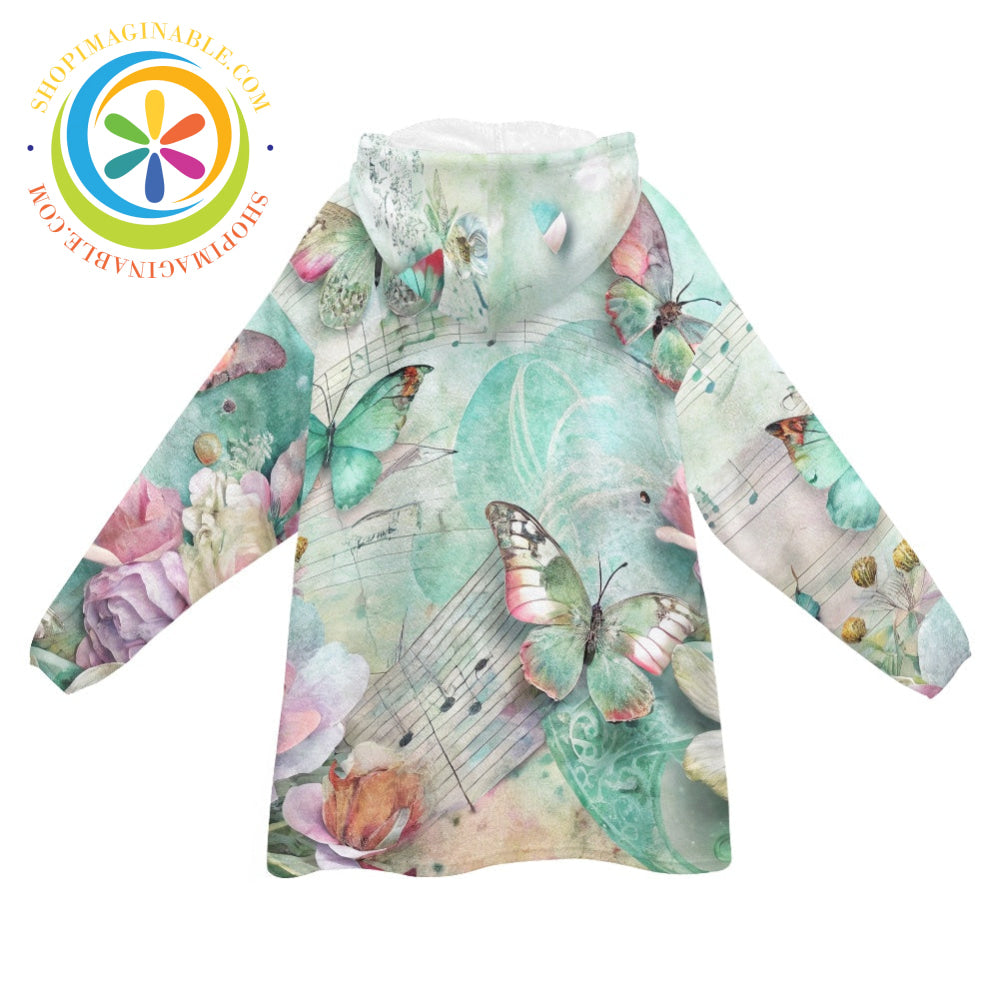 Musical Butterfly - Blanket Hoodie white / ONESIZE