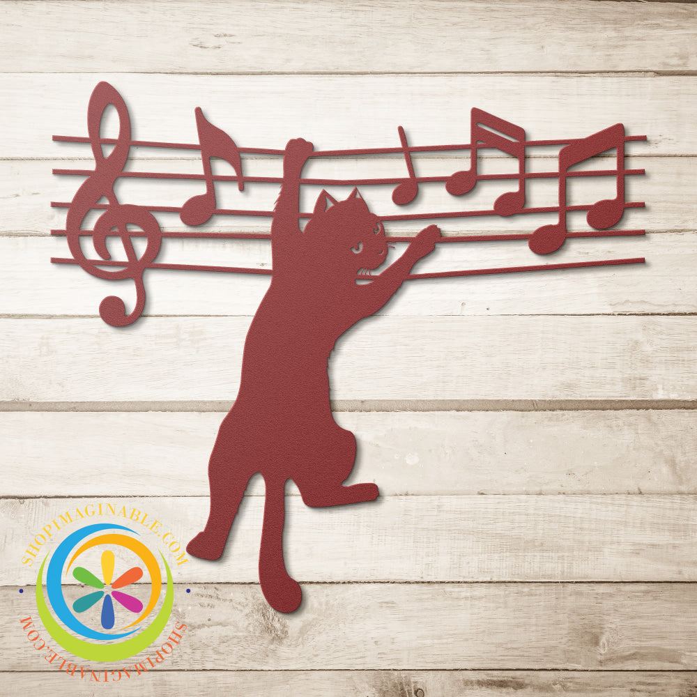 Musical Cat Metal Art Decor Red / 12 Inch Wall