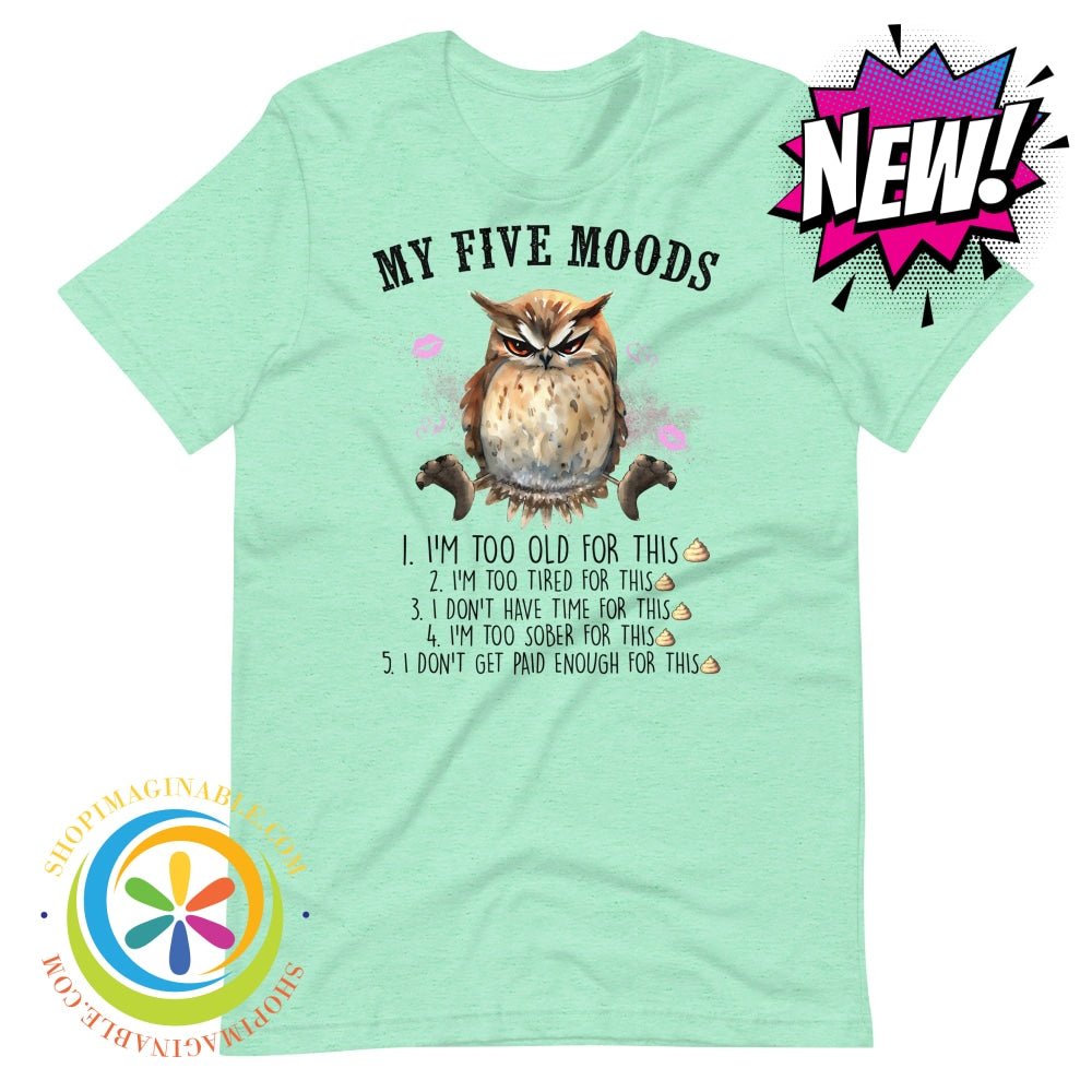 My 5 Moods - Wise Owl Funny Unisex T-Shirt Heather Mint / S