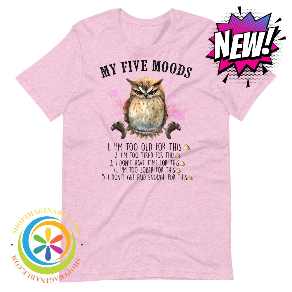 My 5 Moods - Wise Owl Funny Unisex T-Shirt Heather Prism Lilac / Xs