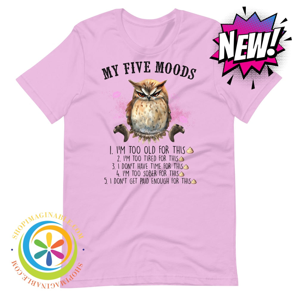 My 5 Moods - Wise Owl Funny Unisex T-Shirt Lilac / S