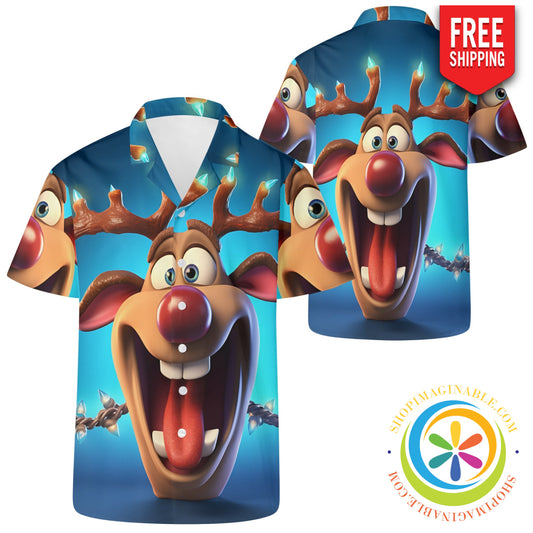 Party Funny Reindeer Holiday Hawaiian Casual Shirt 2Xs Hawaiian