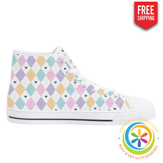 Pastel Diamond Love Ladies High Top Canvas Shoes