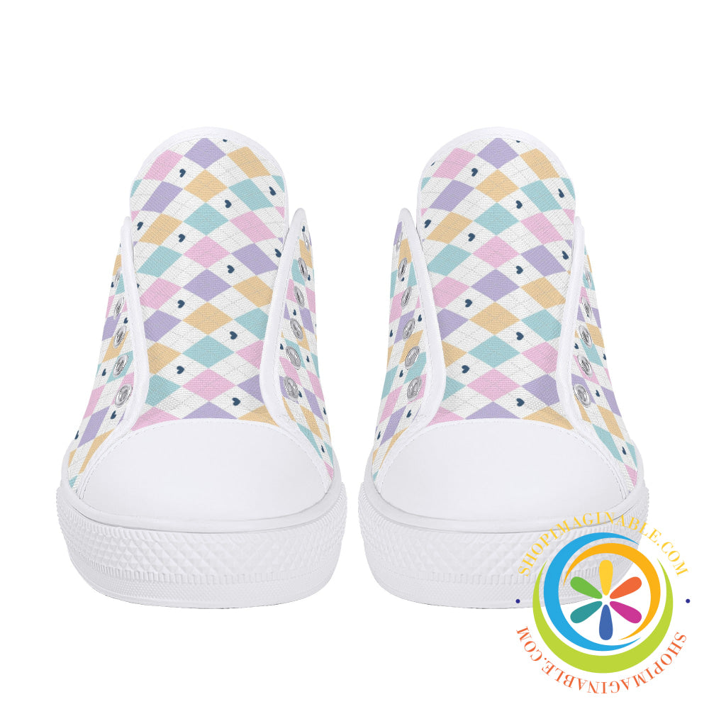 Pastel Diamond Love Ladies Low Top Canvas Shoes