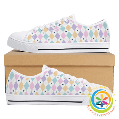 Pastel Diamond Love Ladies Low Top Canvas Shoes