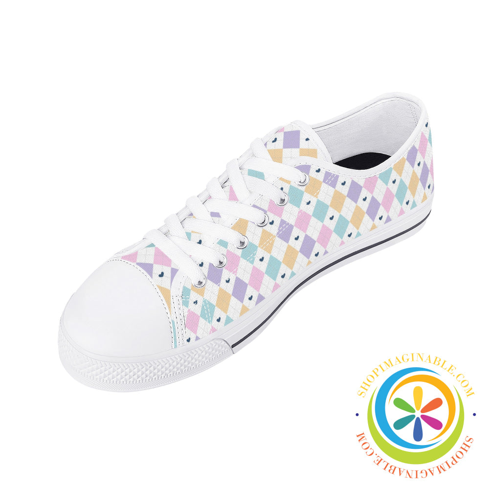 Pastel Diamond Love Ladies Low Top Canvas Shoes