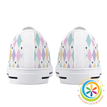 Pastel Diamond Love Ladies Low Top Canvas Shoes