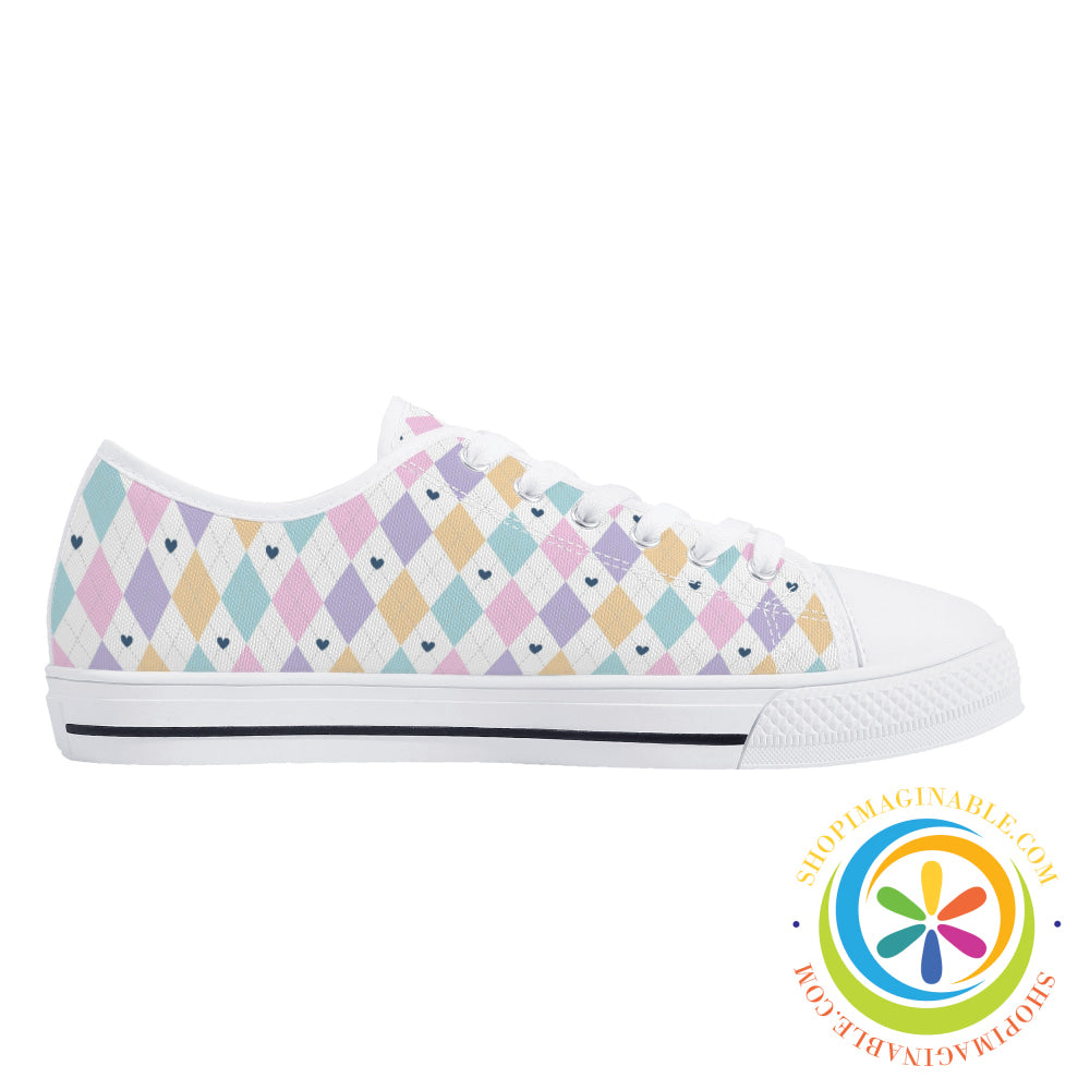 Pastel Diamond Love Ladies Low Top Canvas Shoes