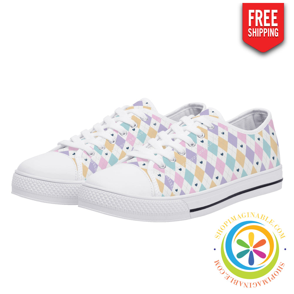 Pastel Diamond Love Ladies Low Top Canvas Shoes Us12 (Eu44)