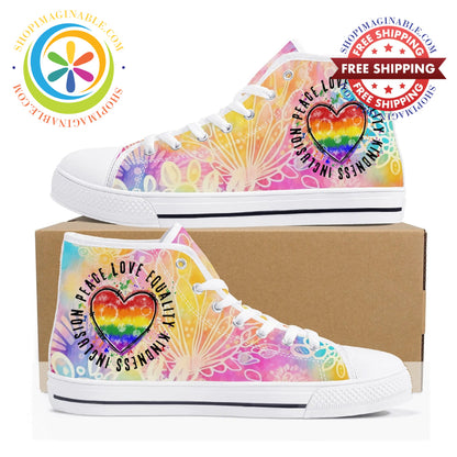 Peace • Love Equality Ladies High Top Canvas Shoes Us12 (Eu44)