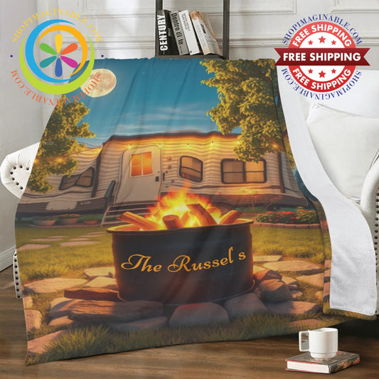 Personalized Bonfire Camping Premium Fleece Blanket