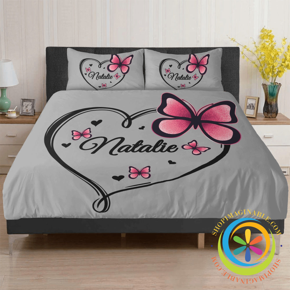 Personalized Butterfly Heart Bedding Set 3 Pc Bedding